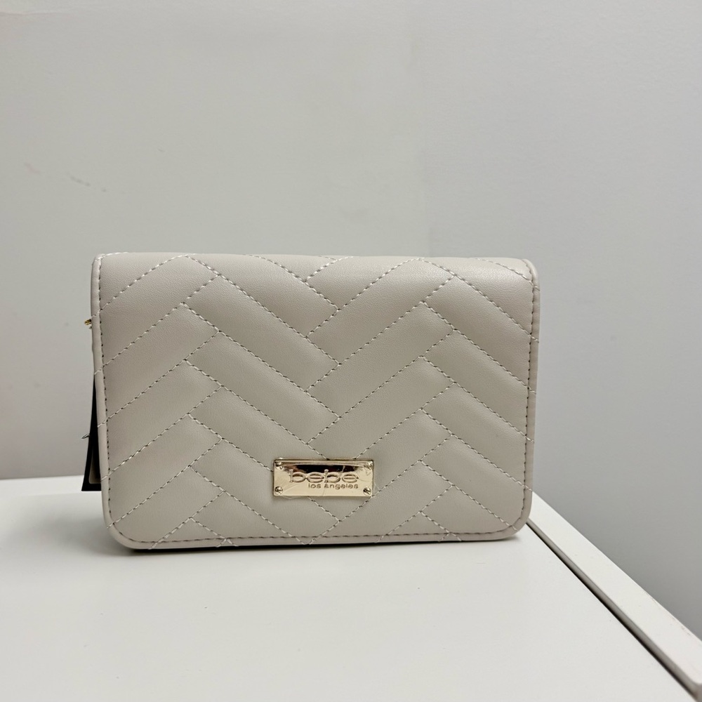 NWT bebe Sophia Small Quilted Crossbody Bag, Chalk tan | OS